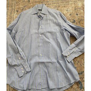 Mitchells Westport mens cotton button down dress shirt blue stripe M Medium
